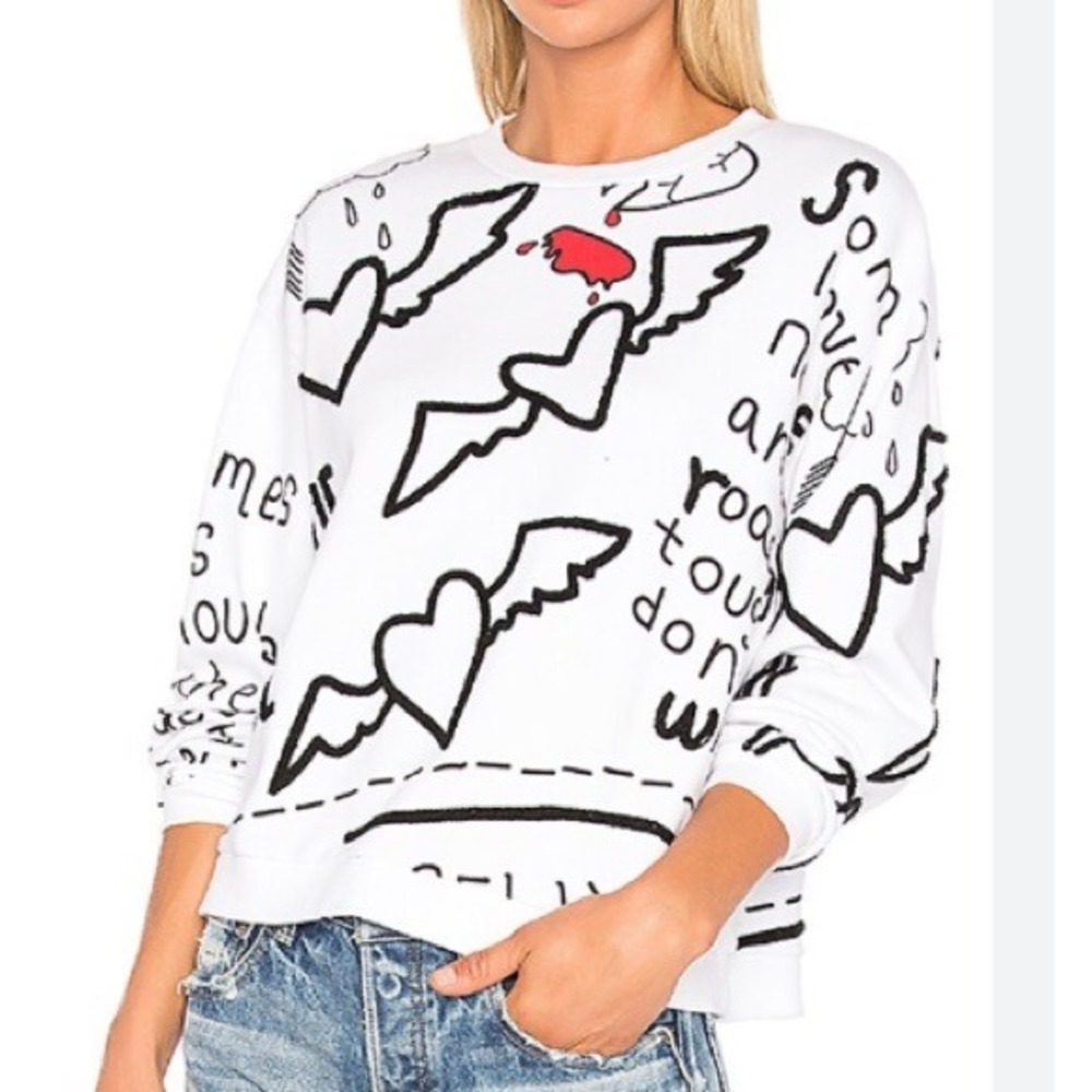 PRPS Goods & Co Sweatshirt Y2K Graphic Love Notes XS Graffiti White Hearts Wings